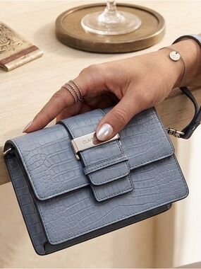 Claire Ciel Gray Croc Embossed Crossbody Bag Elegant Festival Event Evening